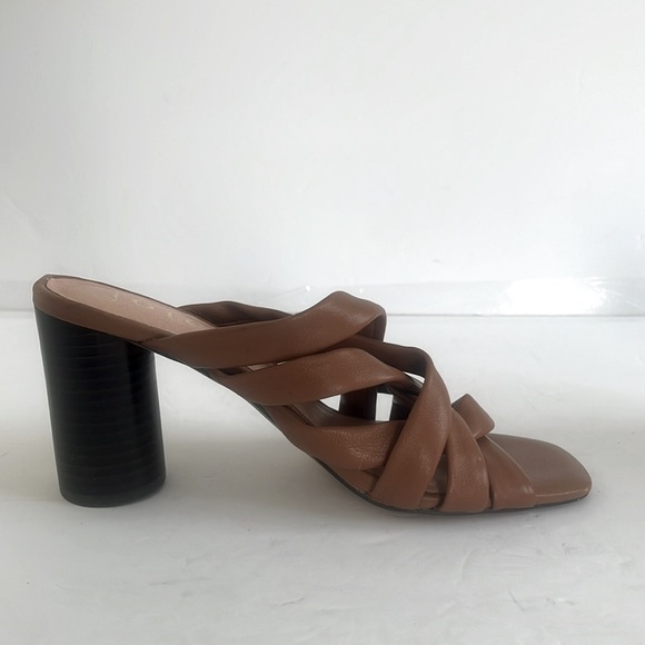 JOIE $170 Luz Crisscross Mule Cognac Leather Stacked Heel Sandals Shoes Size 6.5 - Picture 2 of 5